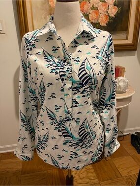 Vineyard Vines Sailboat Print Cotton Button-Down Shirt Size 4